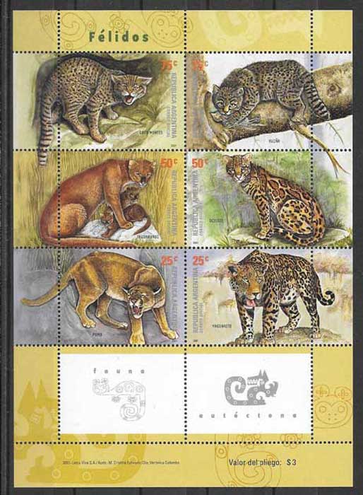 Argentina feline wildlife stamps 2001
