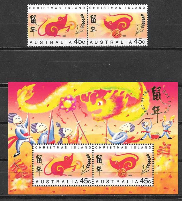 Stamps Year Lunar Rat Christmas Island 1996