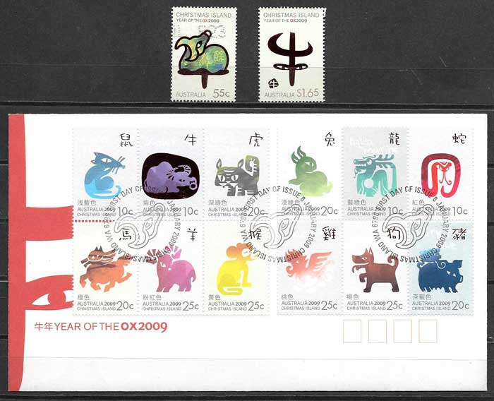 Stamps lunar year buffalo Christmas Island 2009