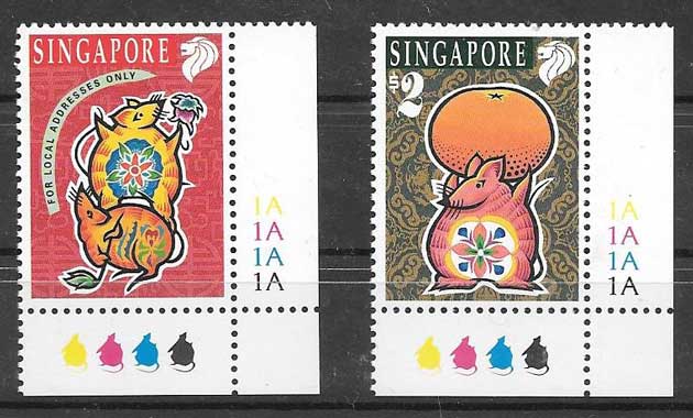 Philately lunar year of the rat Singapore 1996