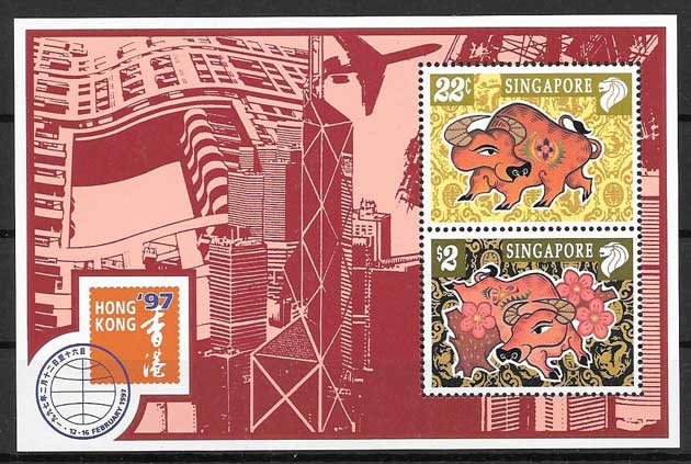 Stamps collection lunar year of buffalo Singapore 1997