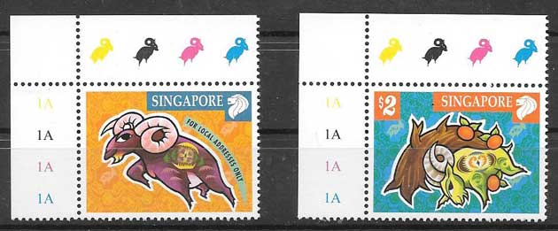 Stamp collecting lunar year of the goat Singapore 2003