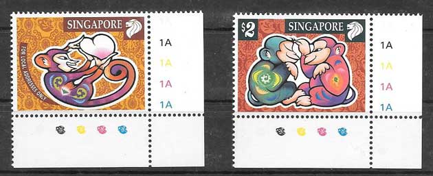Stamps lunar year of the monkey Singapore 2004