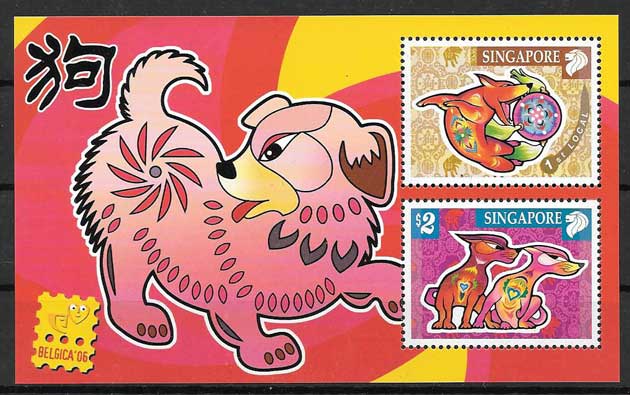 Collection stamps lunar year dog Singapore 2006