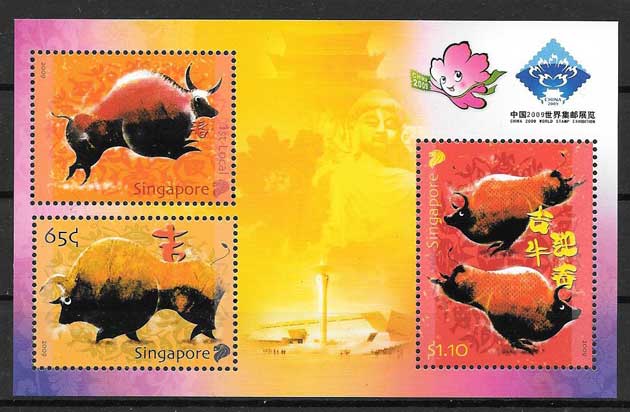 Stamps collection lunar year of the buffalo Singapore 2009
