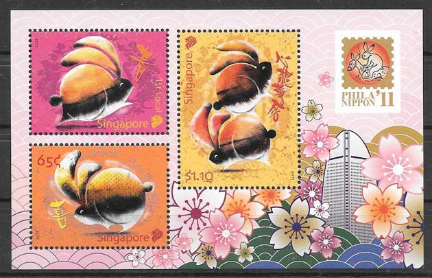 Stamps collection lunar year of the rabbit Singapore 2011
